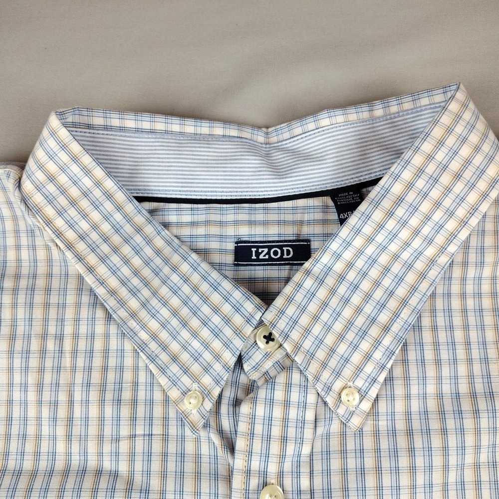 NWT Izod Button Down Shirt Mens 4XB L/S Blue/Gray All Over Stretch Comfort